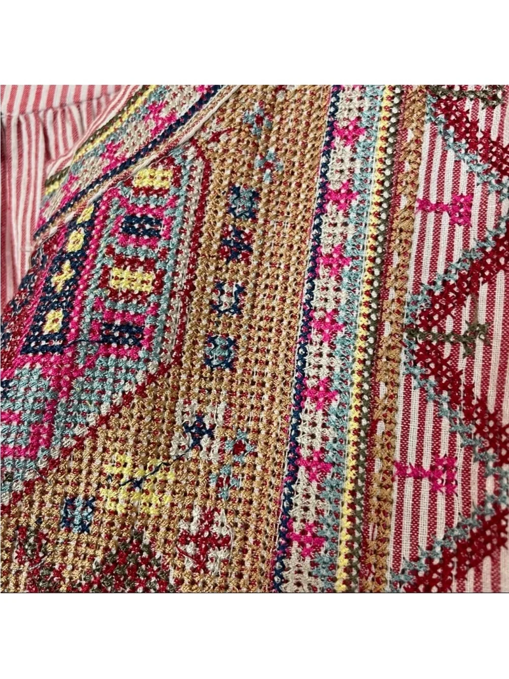 Tolani Collection Lauren Embroidered Blouse Pink White Striped Tunic Size XL - Picture 3 of 16